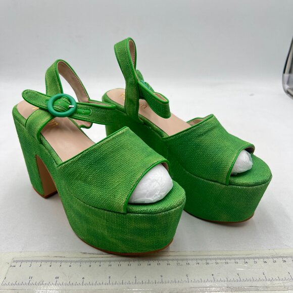 Pazzion Green Chunky High Heel Platform Sandals Open Toe Ankle Strap Buckle Shoe - Picture 4 of 8